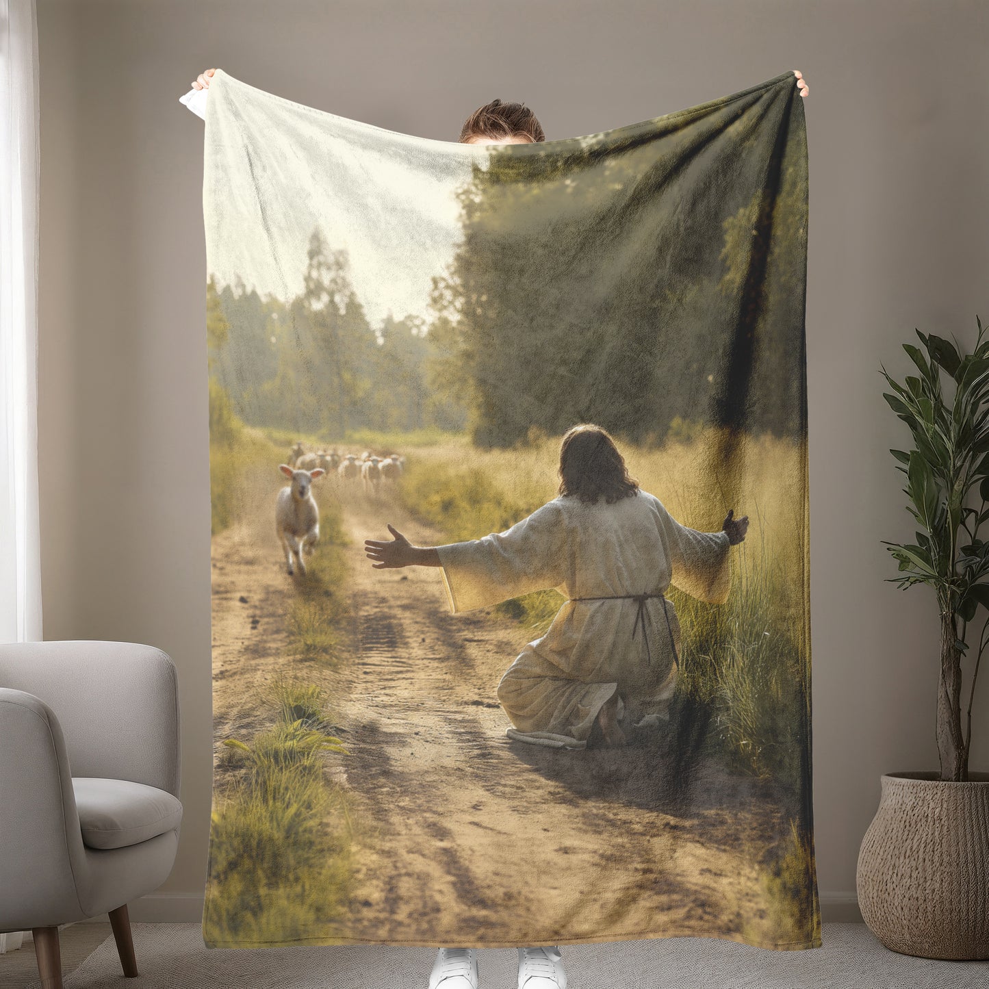 Lamb Runs to Jesus Fleece Blanket