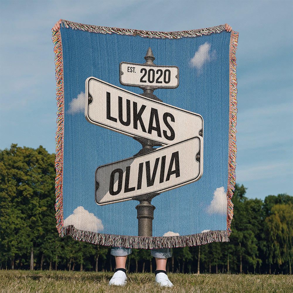 Couple Street Sign Woven Blanket