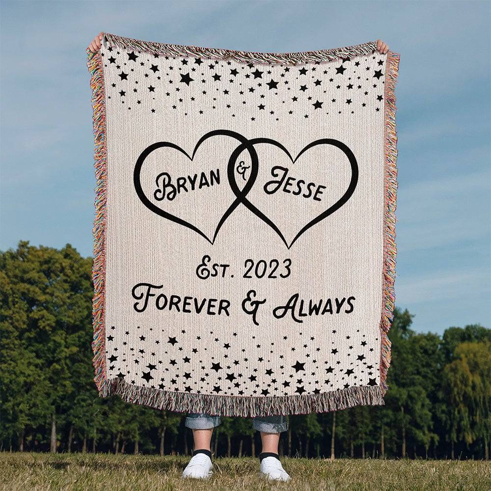 Personalized Couple Hearts Woven Blanket