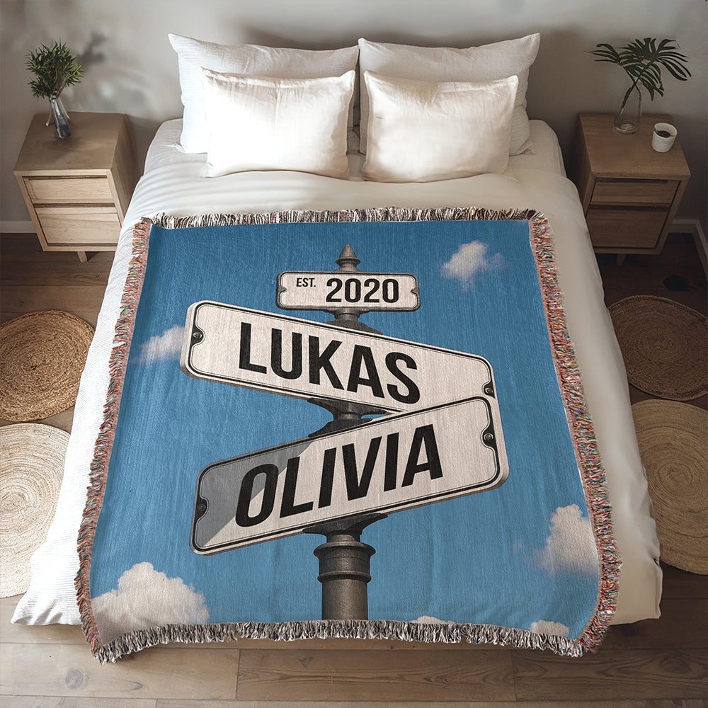 Couple Street Sign Woven Blanket
