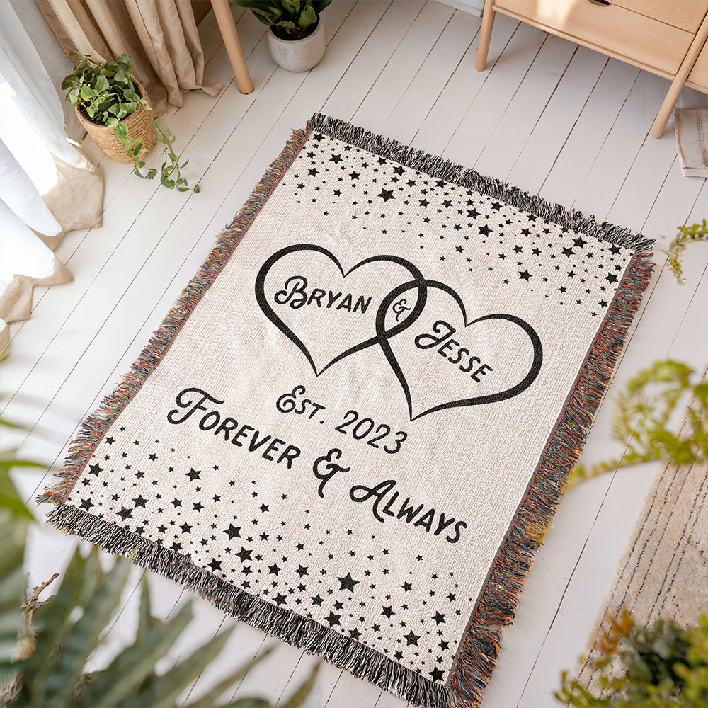 Personalized Couple Hearts Woven Blanket