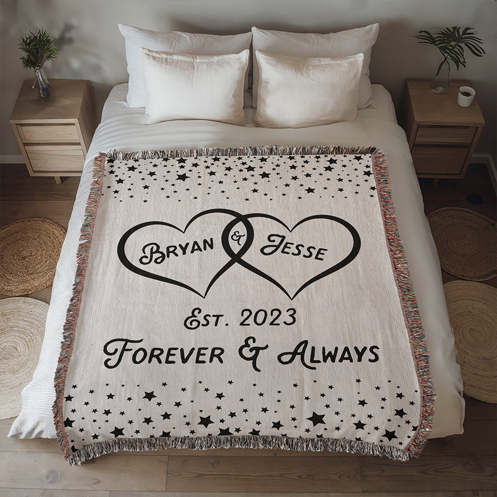 Personalized Couple Hearts Woven Blanket