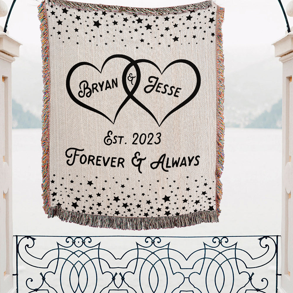 Personalized Couple Hearts Woven Blanket