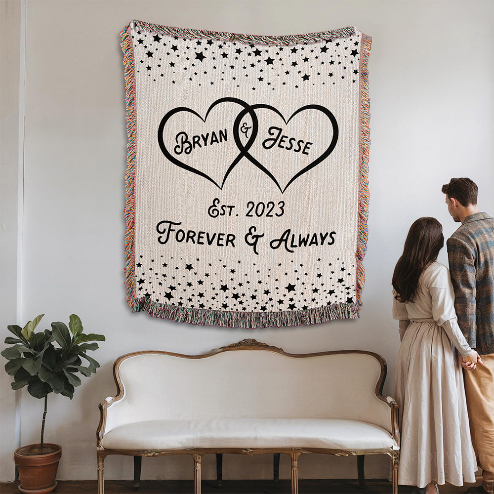 Personalized Couple Hearts Woven Blanket