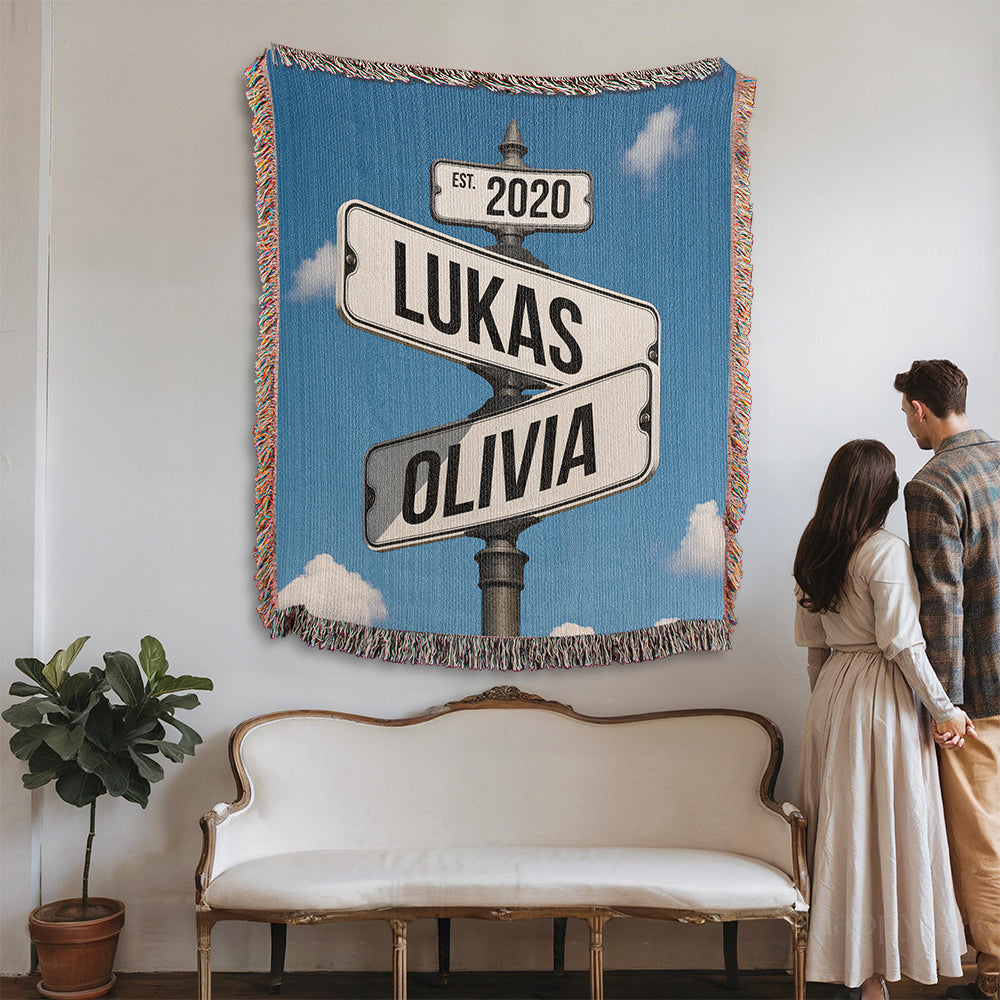 Couple Street Sign Woven Blanket