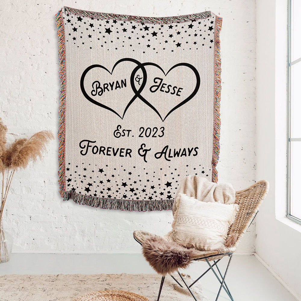 Personalized Couple Hearts Woven Blanket