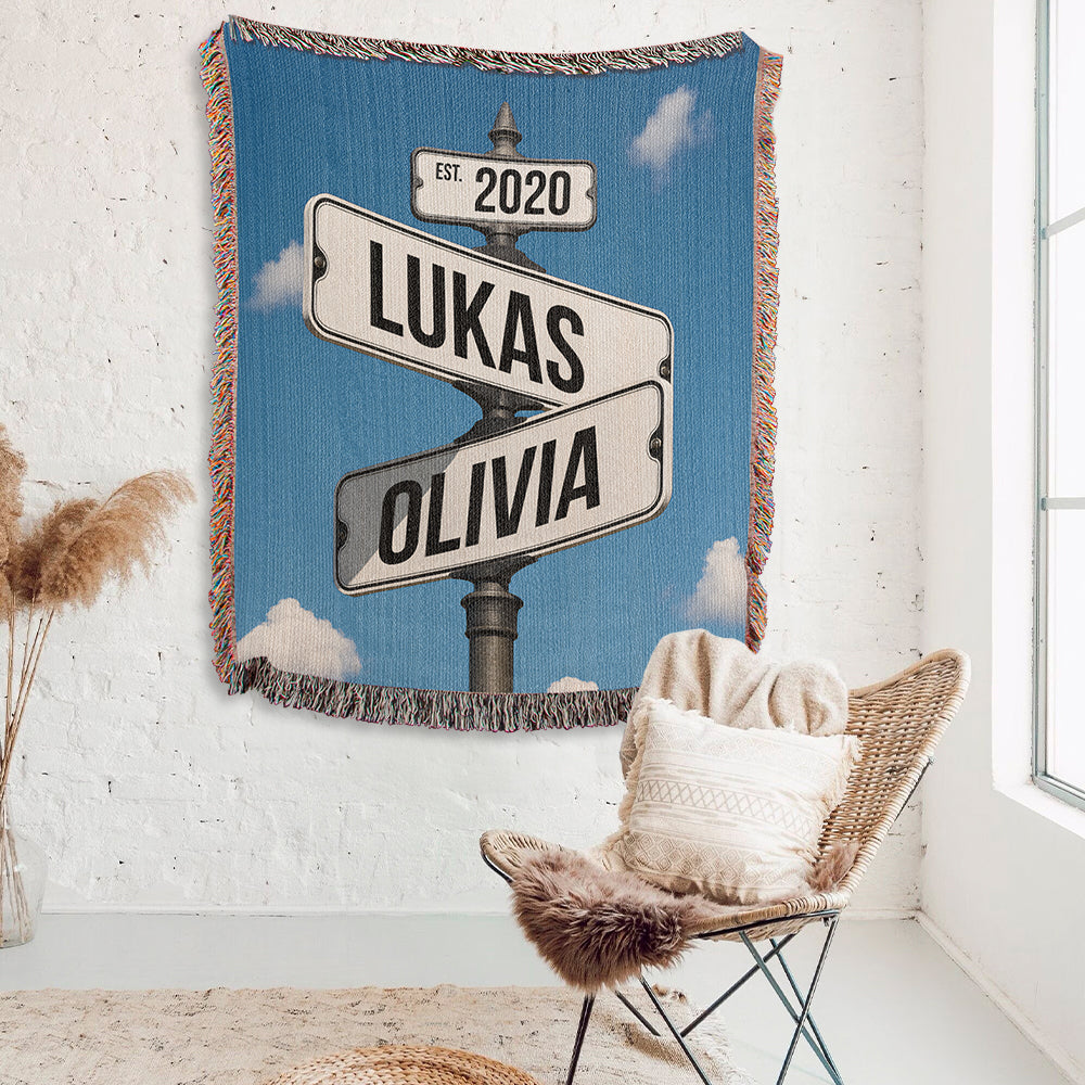 Couple Street Sign Woven Blanket