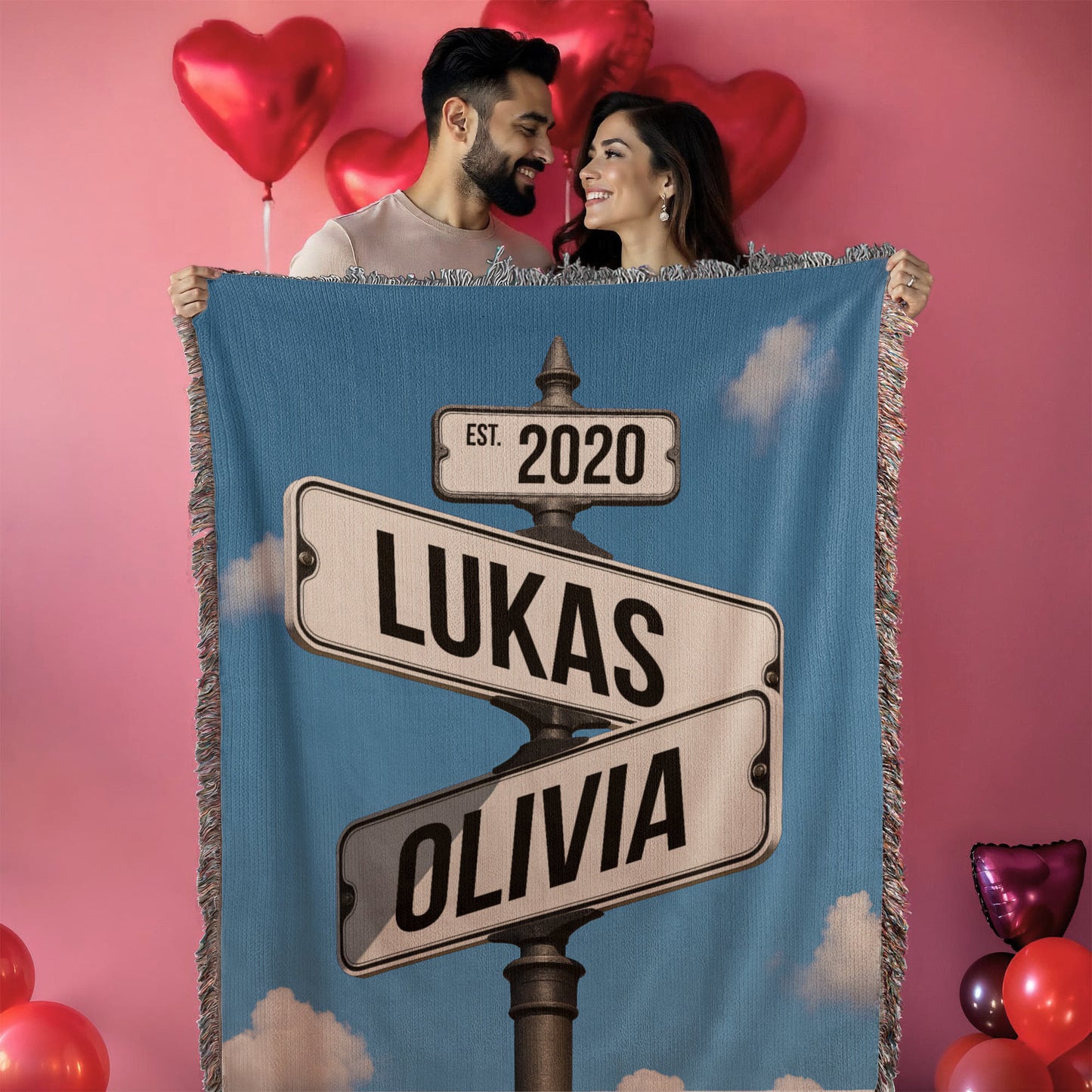 Couple Street Sign Woven Blanket