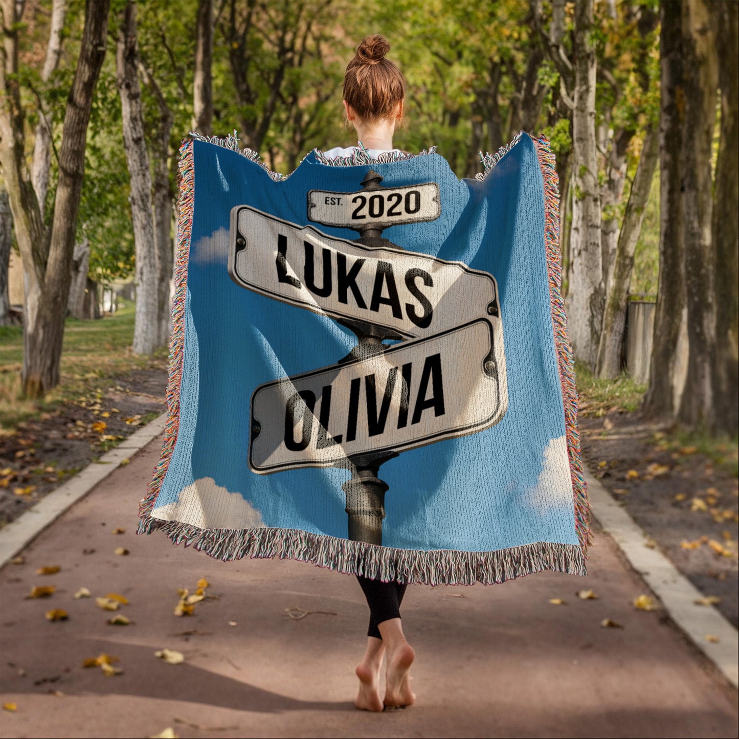 Couple Street Sign Woven Blanket
