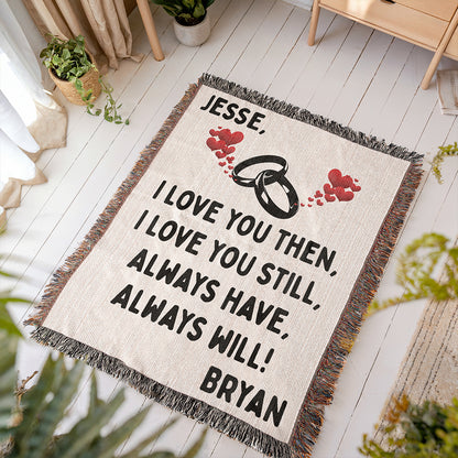 Personalized Couple Love You Then Woven Blanket