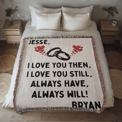 Personalized Couple Love You Then Woven Blanket