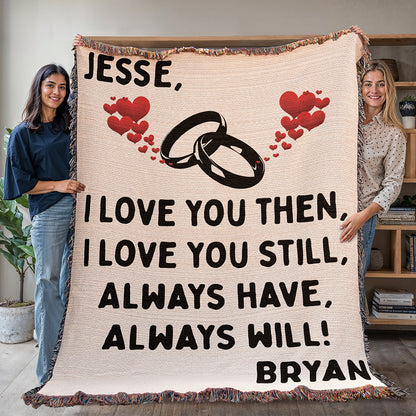 Personalized Couple Love You Then Woven Blanket