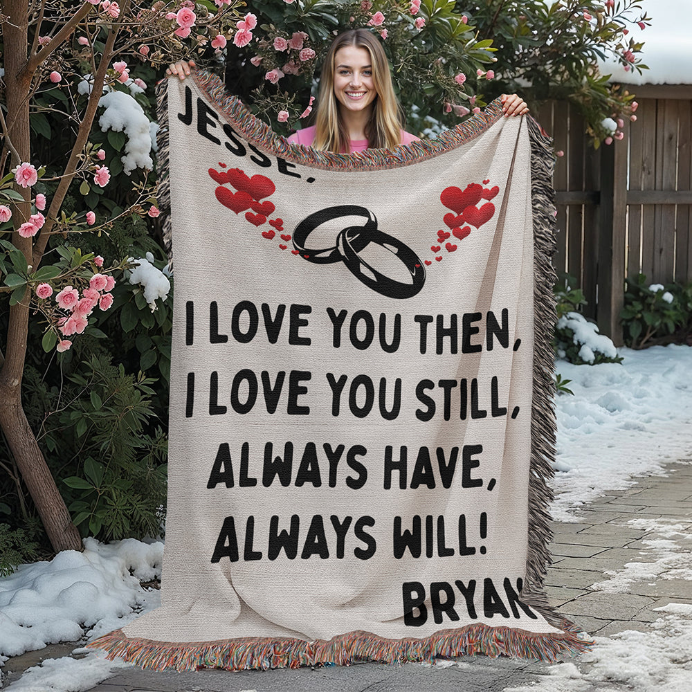 Personalized Couple Love You Then Woven Blanket