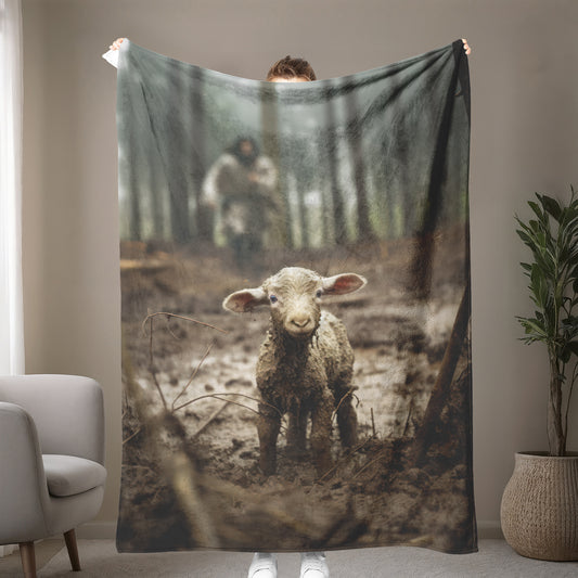 Jesus Running After a Lost Lamb Fleece Blanket