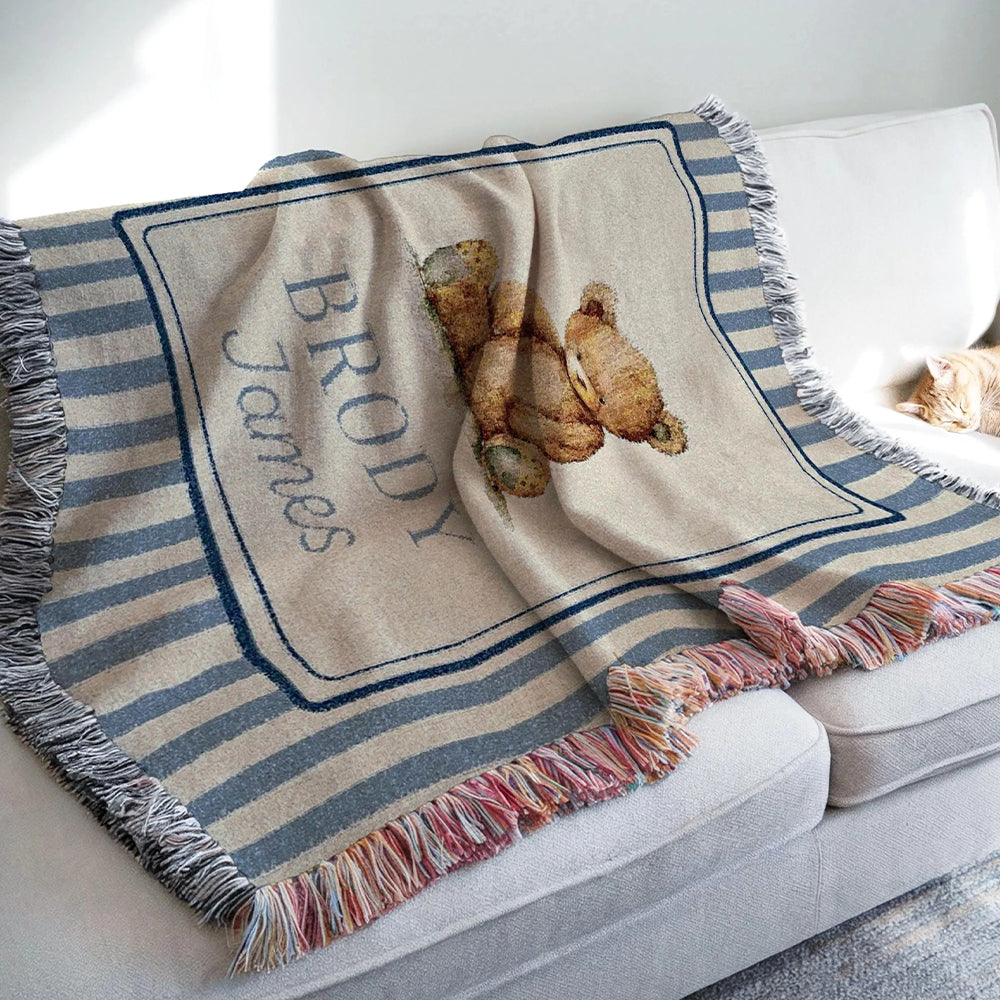 Personalized Teddy Bear Woven Blanket
