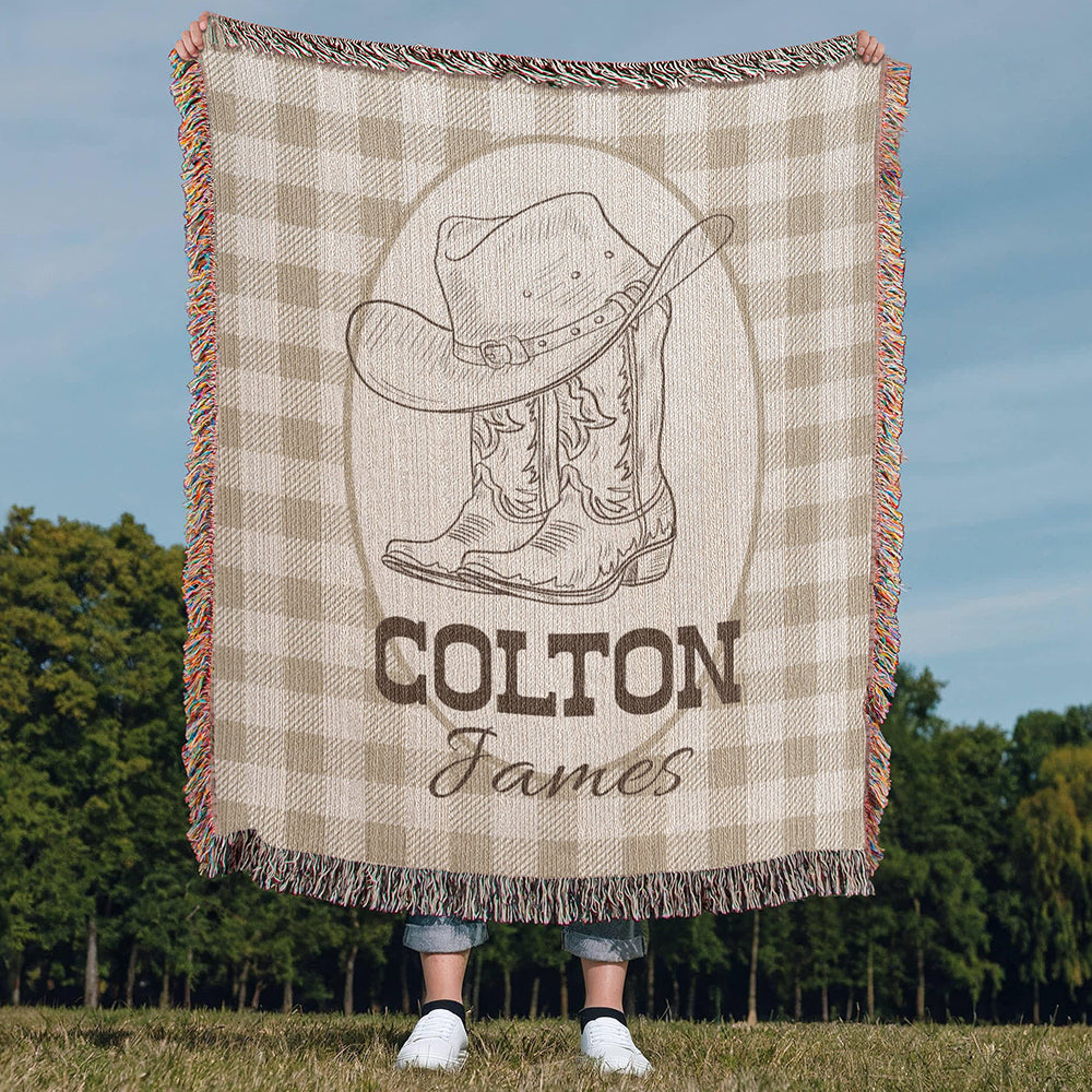 Personalized Cowboy Woven Blanket