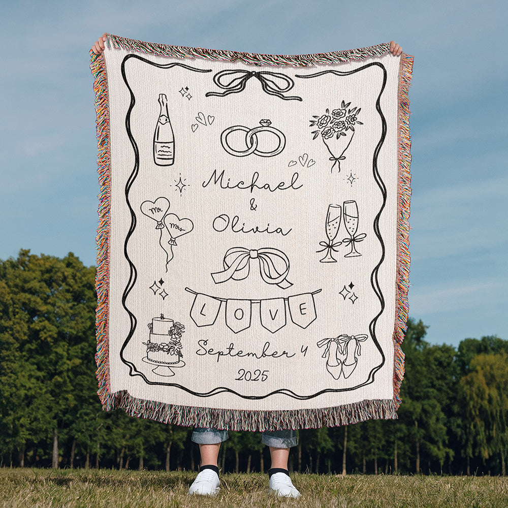 Personalized Wedding Doodle Woven Blanket