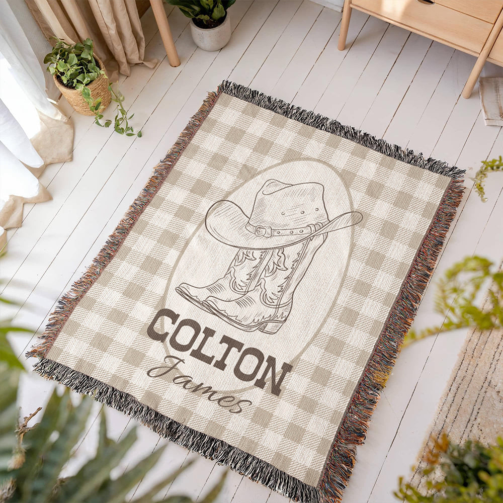 Personalized Cowboy Woven Blanket