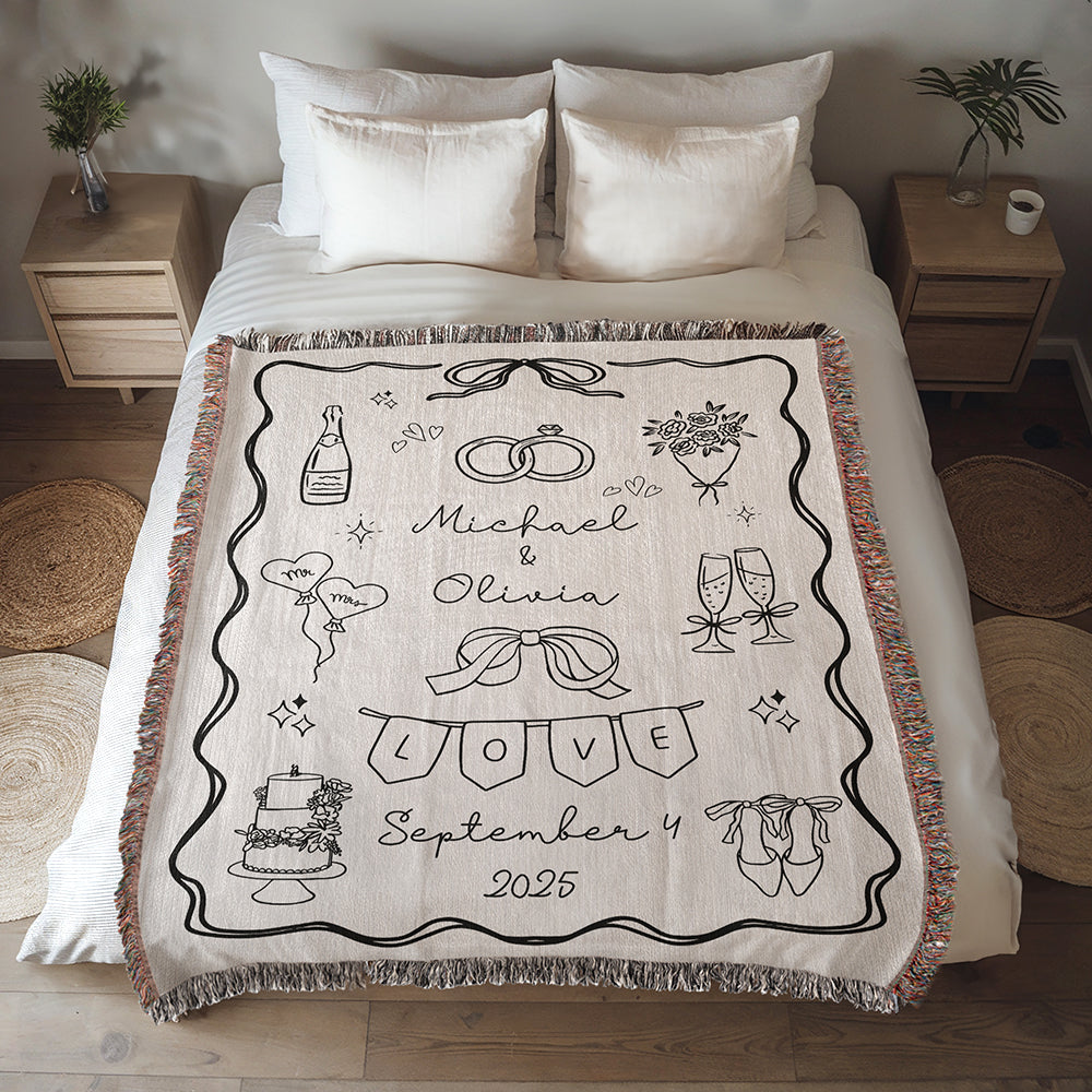 Personalized Wedding Doodle Woven Blanket