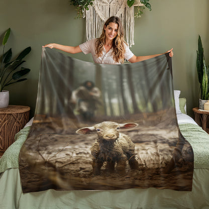 Jesus Running After a Lost Lamb Fleece Blanket