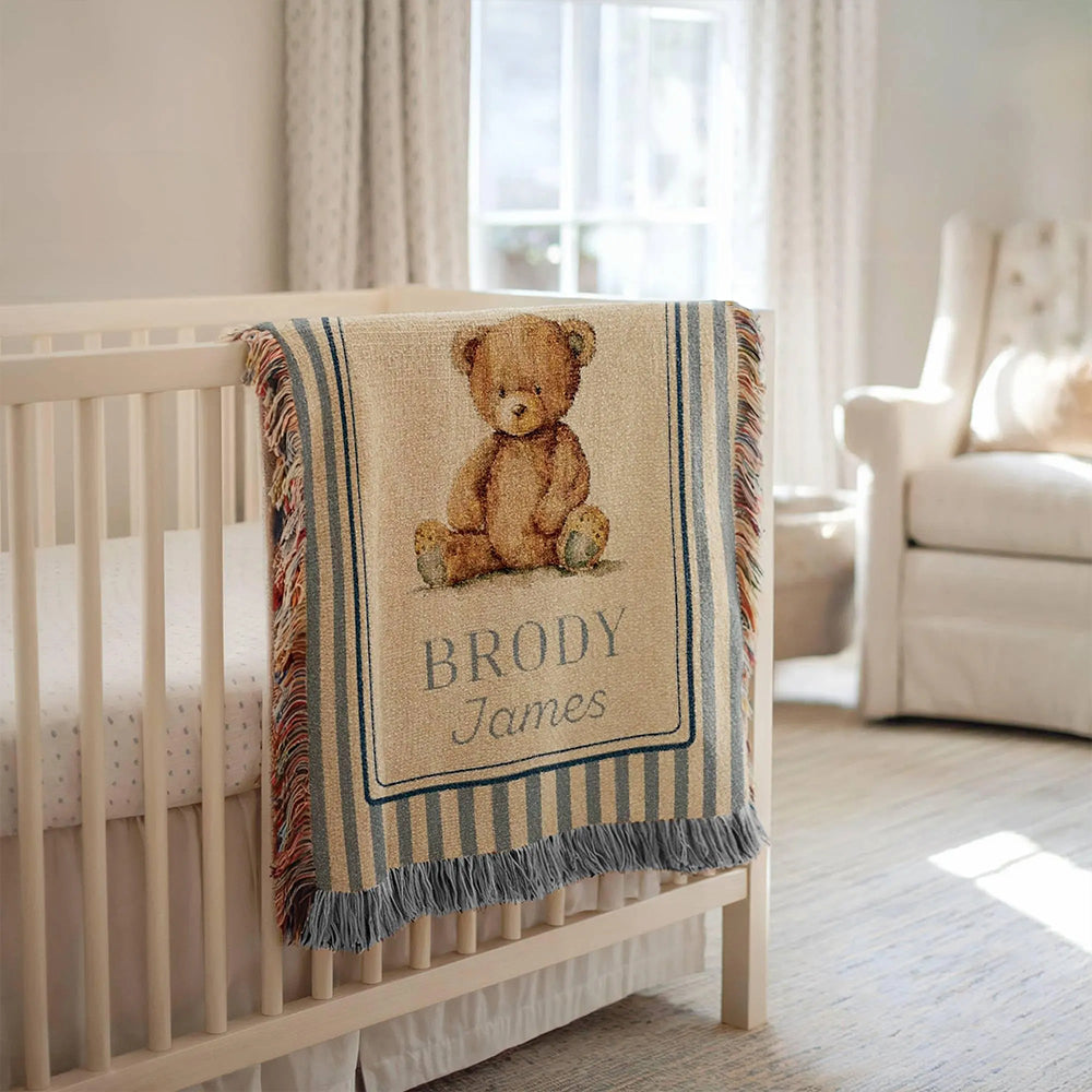 Personalized Teddy Bear Woven Blanket