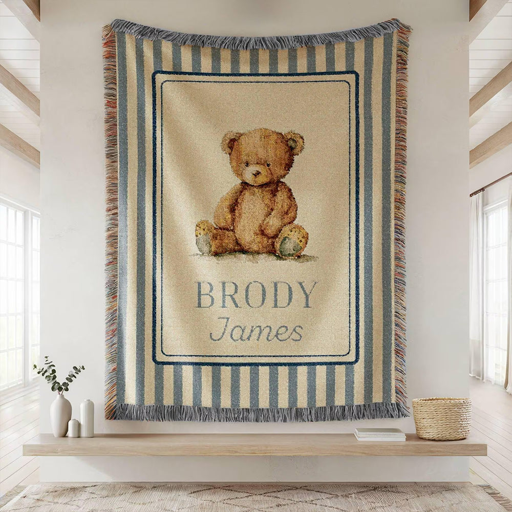 Personalized Teddy Bear Woven Blanket