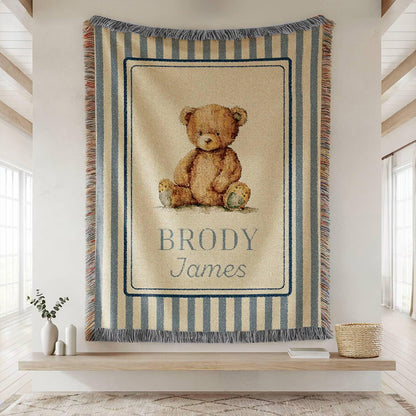 Personalized Teddy Bear Woven Blanket