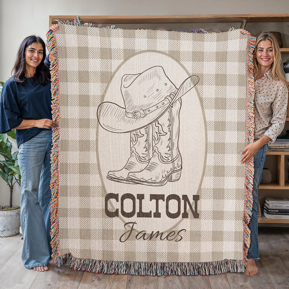 Personalized Cowboy Woven Blanket
