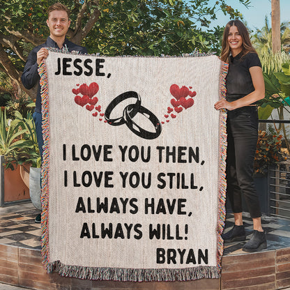 Personalized Couple Love You Then Woven Blanket