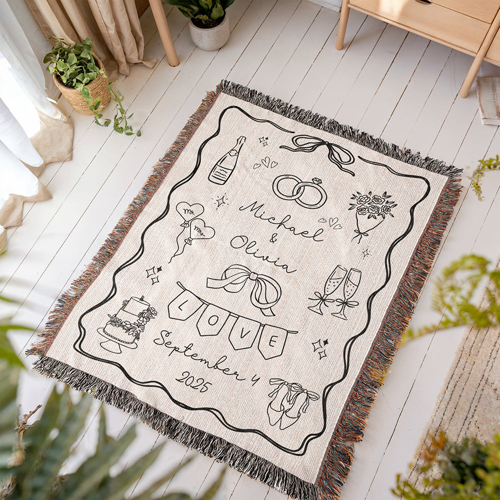 Personalized Wedding Doodle Woven Blanket