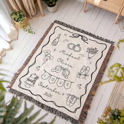 Personalized Wedding Doodle Woven Blanket