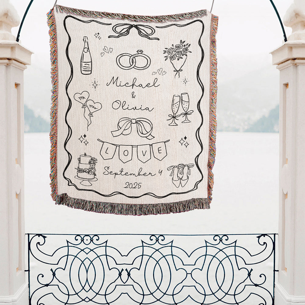 Personalized Wedding Doodle Woven Blanket