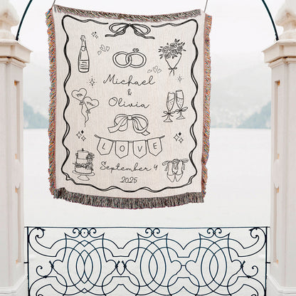 Personalized Wedding Doodle Woven Blanket