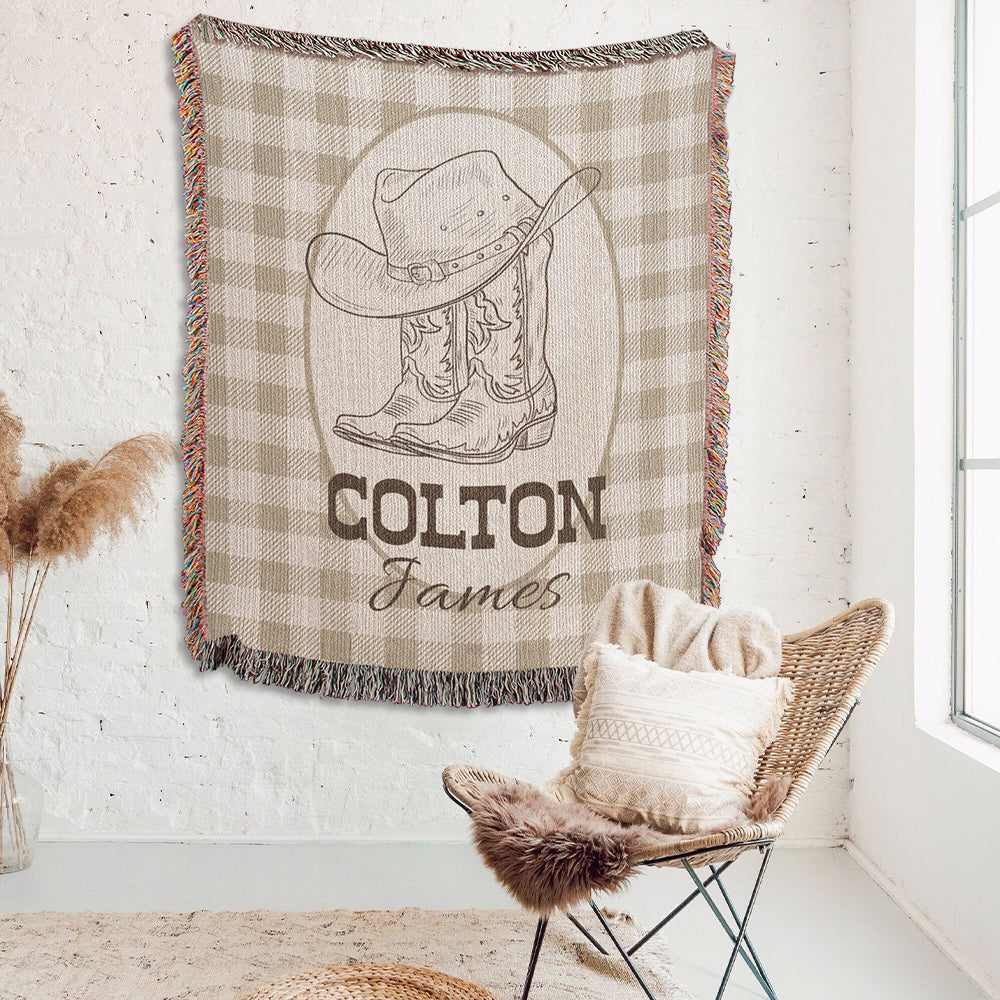 Personalized Cowboy Woven Blanket