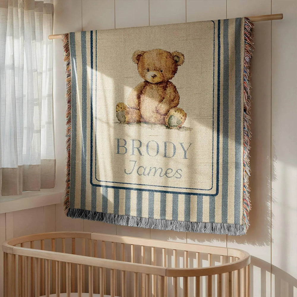 Personalized Teddy Bear Woven Blanket