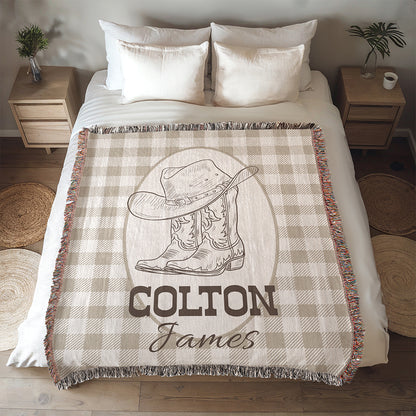 Personalized Cowboy Woven Blanket