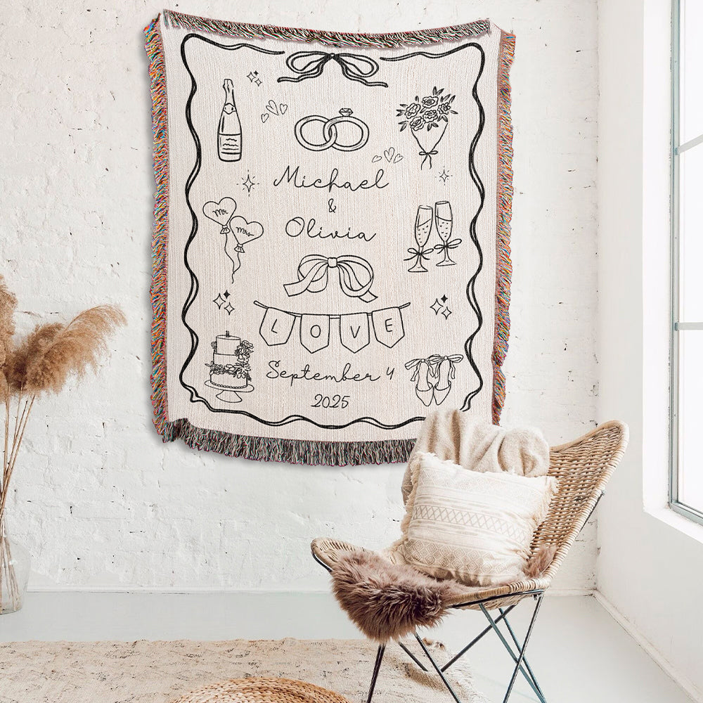 Personalized Wedding Doodle Woven Blanket