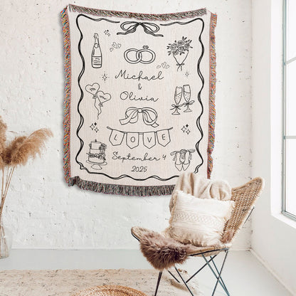 Personalized Wedding Doodle Woven Blanket