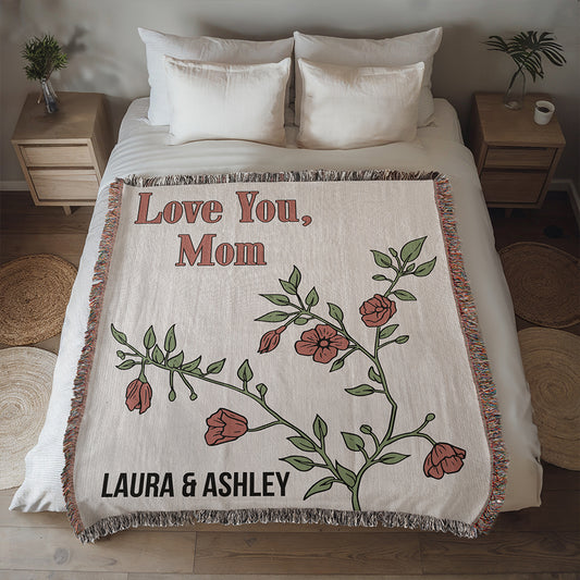 Personalized Vintage Blossoms Love You Mom Woven Blanket