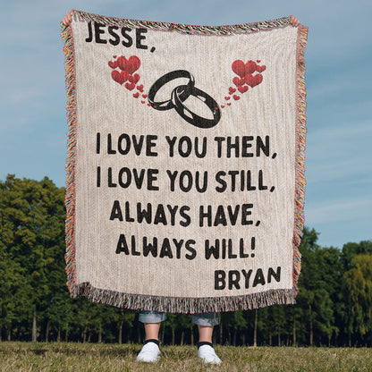 Personalized Couple Love You Then Woven Blanket