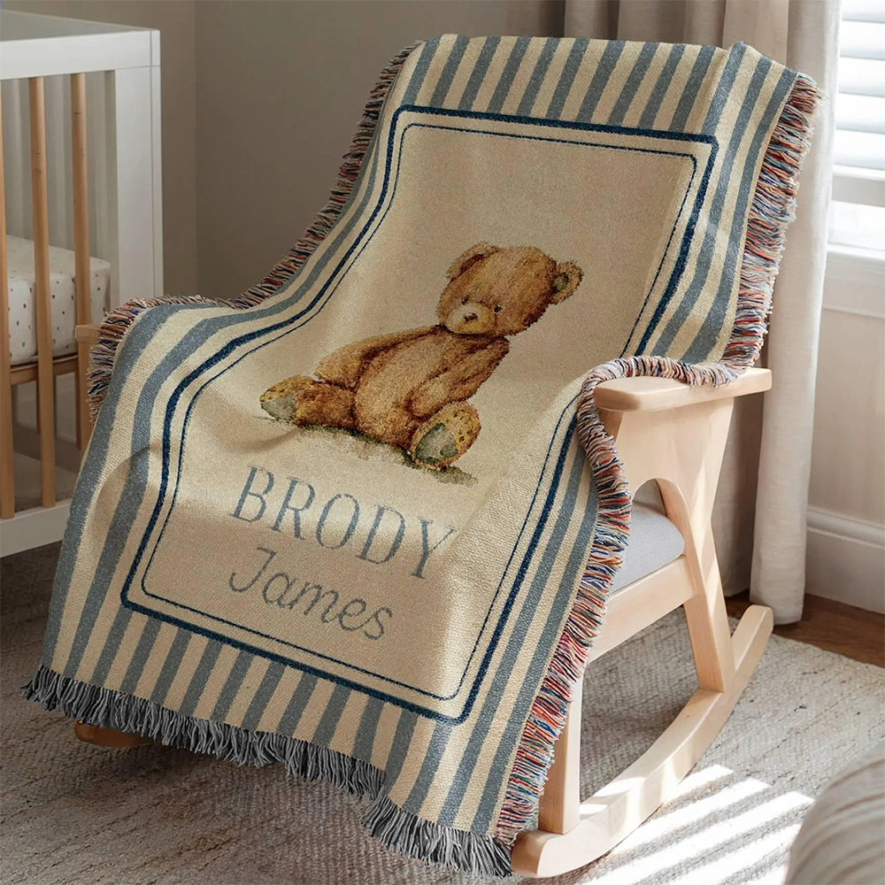 Personalized Teddy Bear Woven Blanket