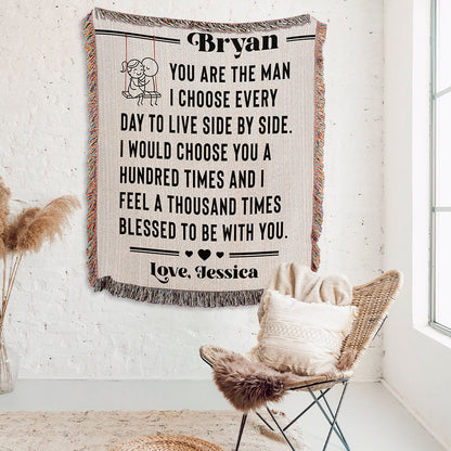 Personalized To My Man Love Woven Blanket