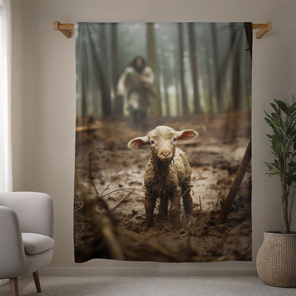 Jesus Running After a Lost Lamb Fleece Blanket