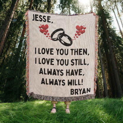 Personalized Couple Love You Then Woven Blanket