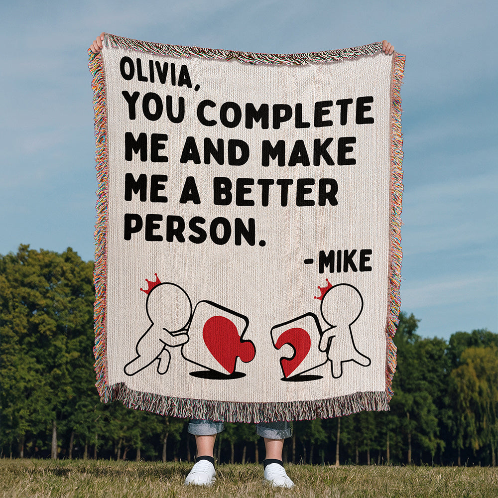 Personalized You Complete Me Woven Blanket
