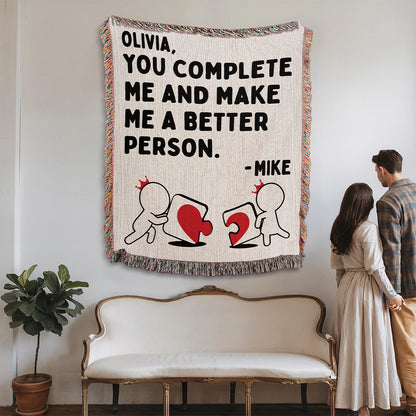 Personalized You Complete Me Woven Blanket