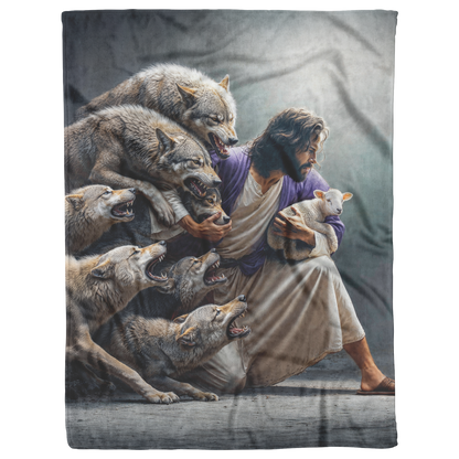 Jesus_Protects_The_Lamb_From_Wolves_Flee_V_Blanket_AS_Flat_Mockup.png