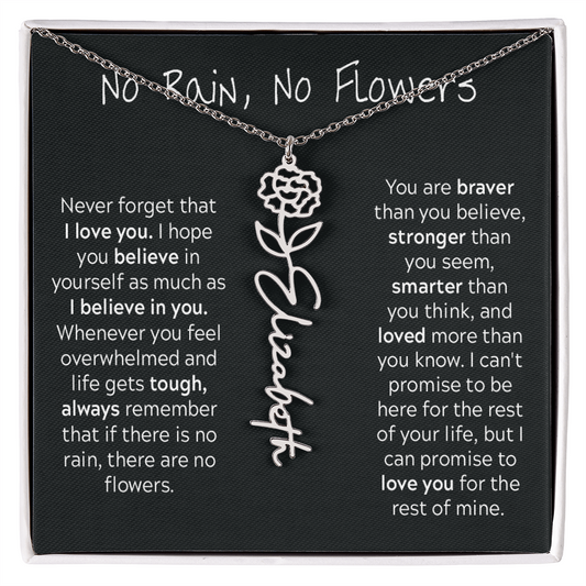 No Rain, No Flowers - Personalized Birth Flower Name Necklace