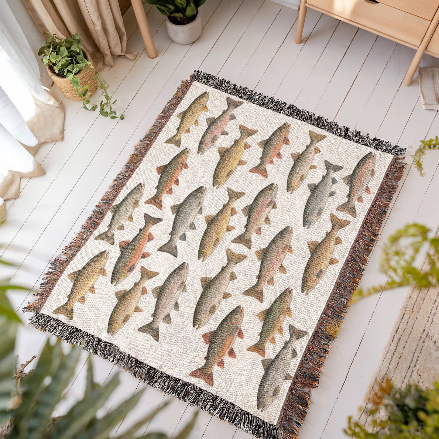 Vintage Trout Woven Blanket