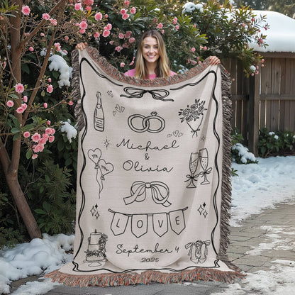 Personalized Wedding Doodle Woven Blanket